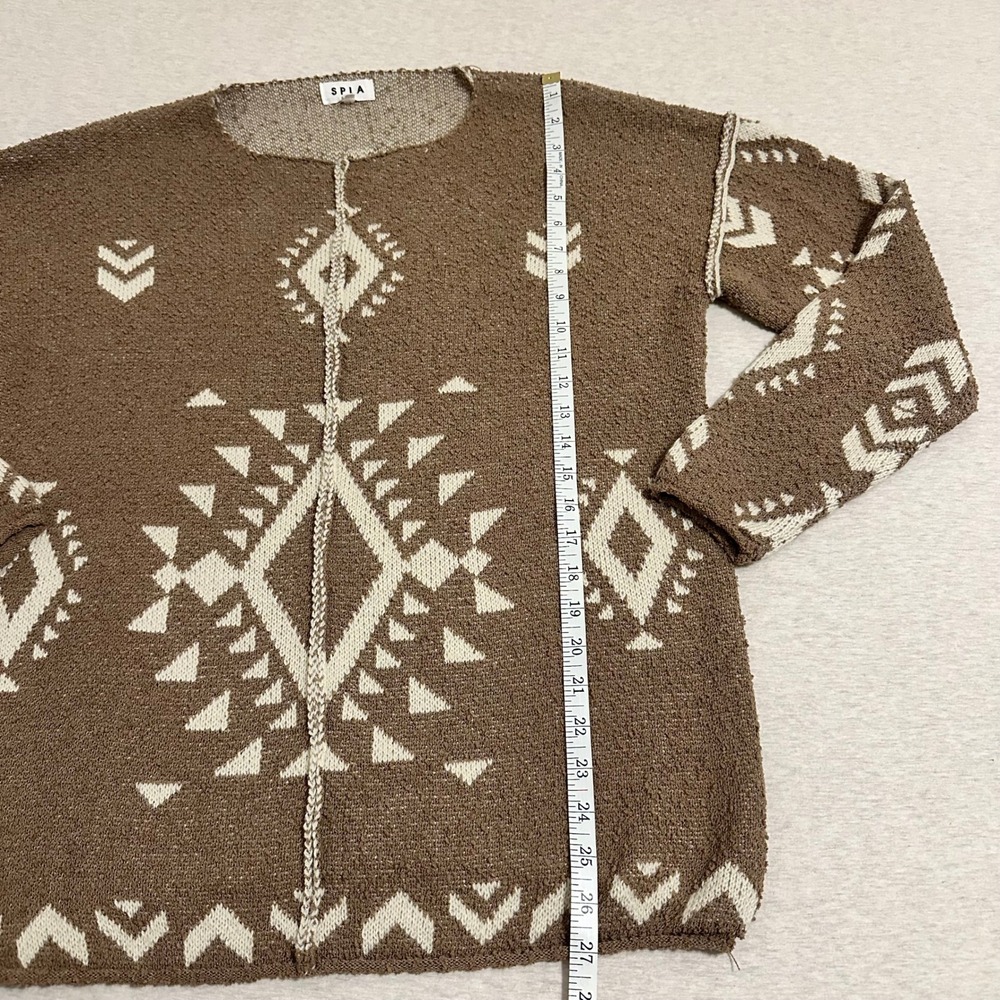 SPLA Women Brown Geometric Southwestern Popcorn Knit Oversized Sweater Small - Picture 4 of 7